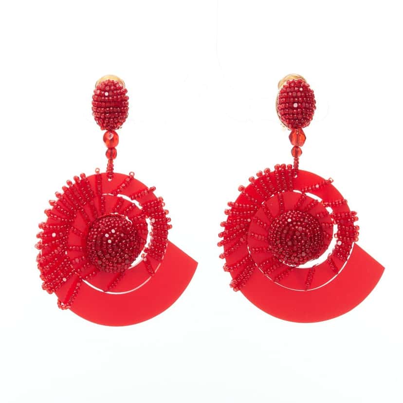 Oscar de la Renta Spiral Shell Earrings Red Plastic Very good condition - Front View