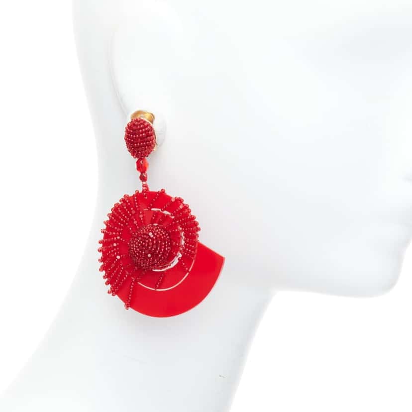 Oscar de la Renta Spiral Shell Earrings Red Plastic Very good condition - Back View