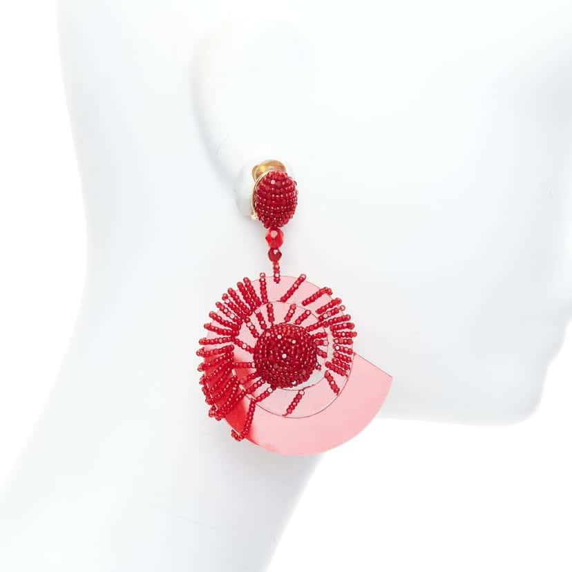 Oscar de la Renta Spiral Shell Earrings Red Plastic Very good condition - Inside View
