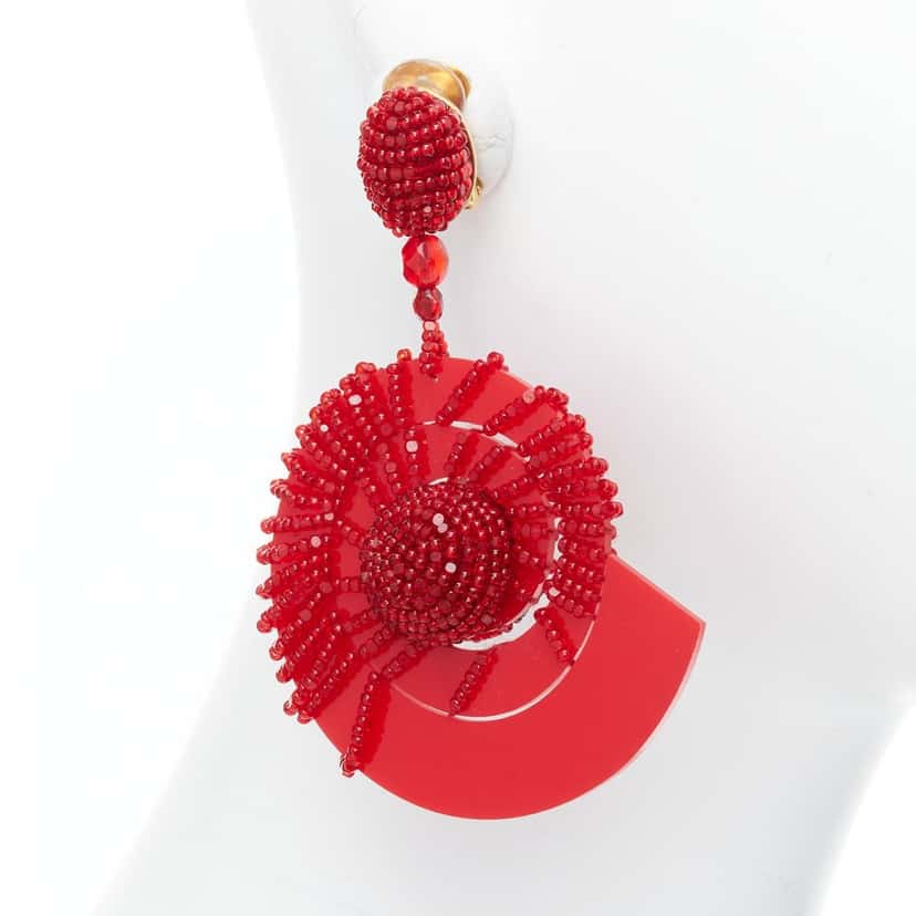 Oscar de la Renta Spiral Shell Earrings Red Plastic Very good condition - Box View