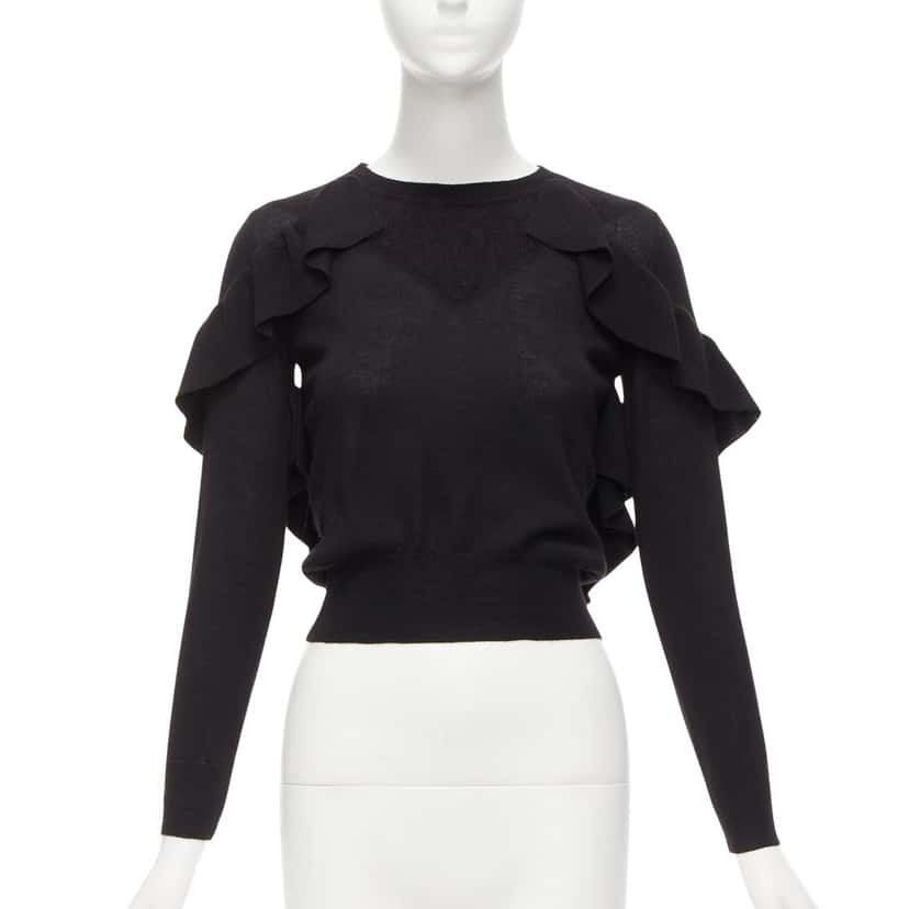Viktor & Rolf Ruffle Crop Sweater Black Wool Never worn - Front View