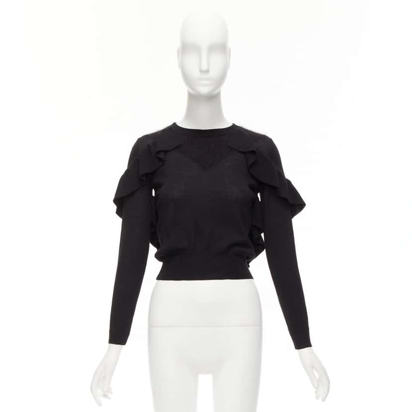 Viktor & Rolf Ruffle Crop Sweater Black Wool Never worn - Back View