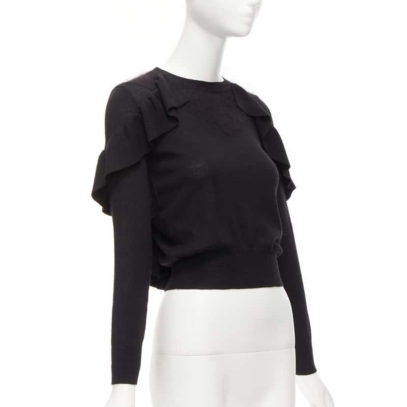 Viktor & Rolf Ruffle Crop Sweater Black Wool Never worn - Inside View