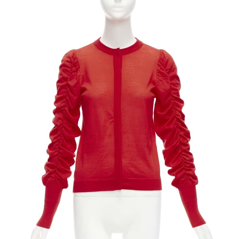 Dice Kayek Ruched Sleeve Cardigan Red Wool Never worn - Front View