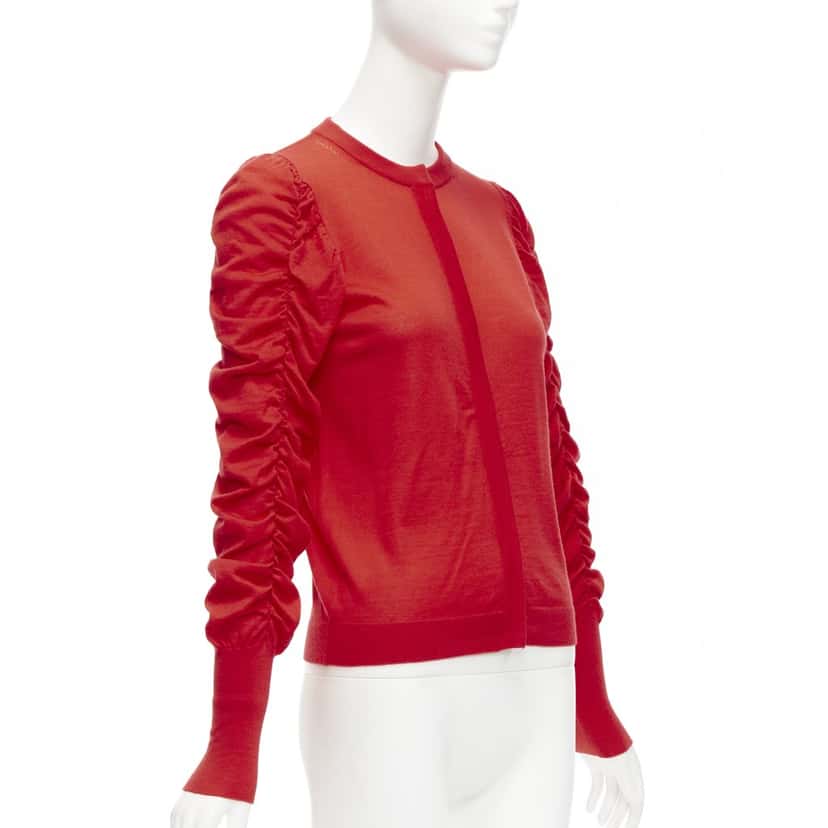 Dice Kayek Ruched Sleeve Cardigan Red Wool Never worn - Inside View