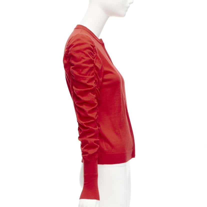 Dice Kayek Ruched Sleeve Cardigan Red Wool Never worn - Model View