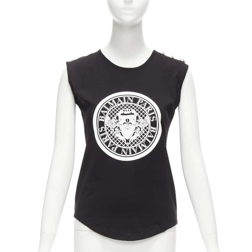 Balmain Crest Logo Tank Black Cotton Never worn - Front View