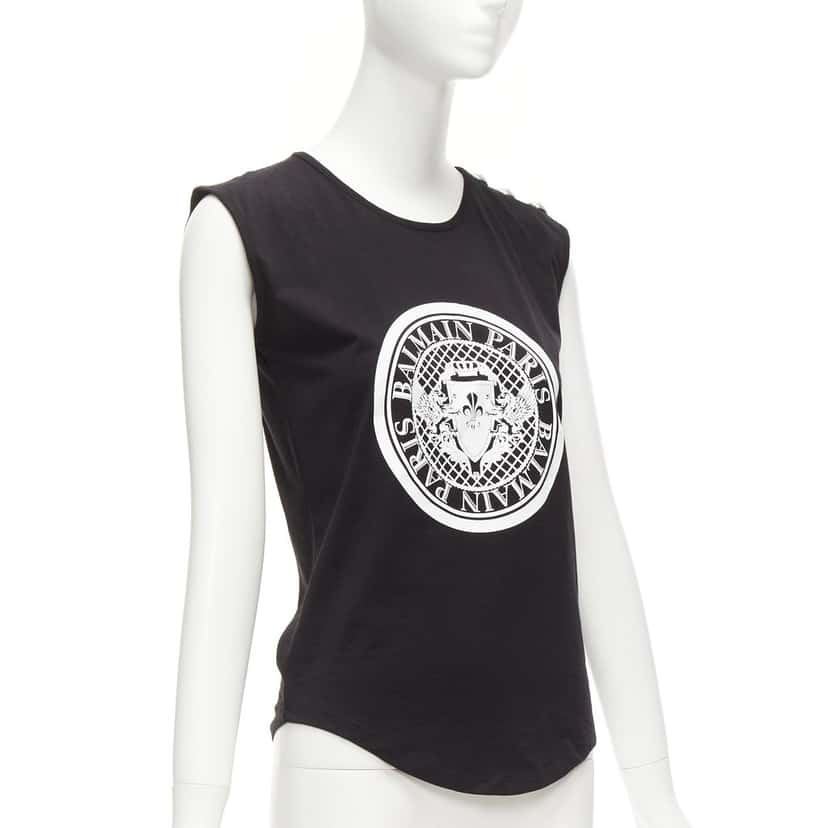 Balmain Crest Logo Tank Black Cotton Never worn - Inside View