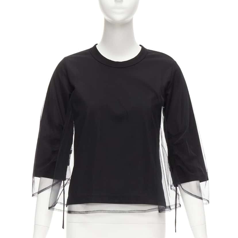 Noir Kei Ninomiya Tulle Ruched Shirt Black Cotton Never worn - Front View
