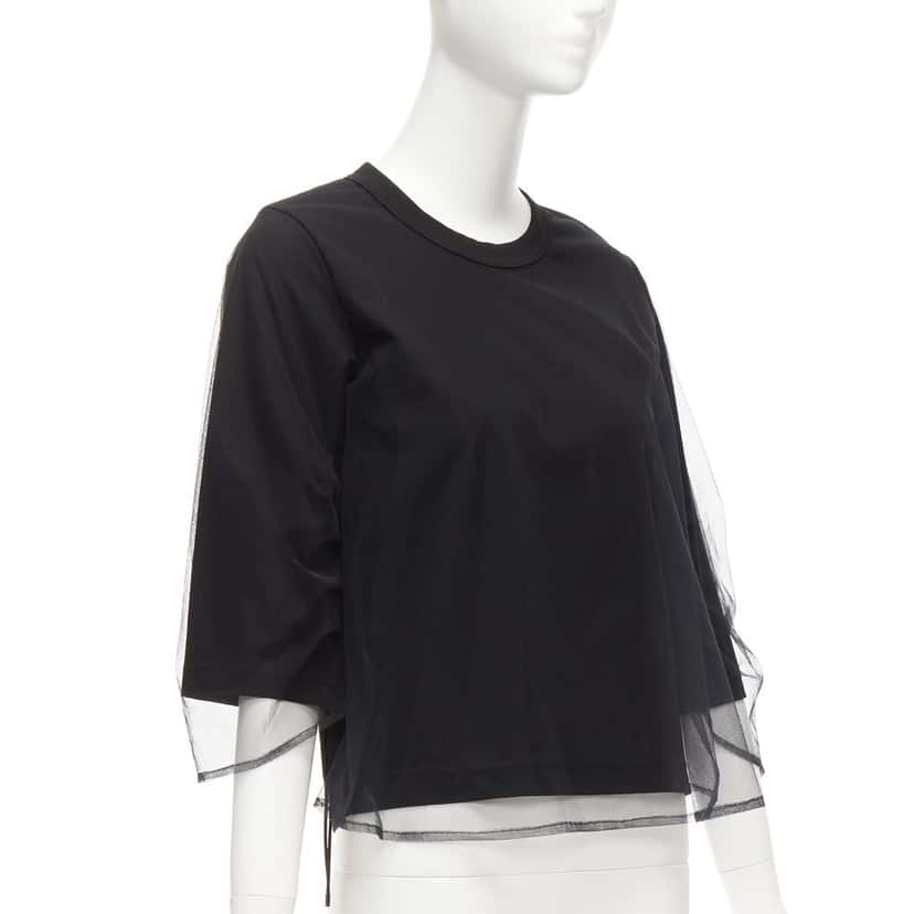 Noir Kei Ninomiya Tulle Ruched Shirt Black Cotton Never worn - Inside View