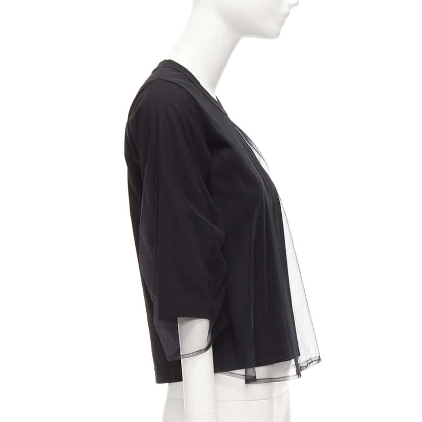 Noir Kei Ninomiya Tulle Ruched Shirt Black Cotton Never worn - Model View