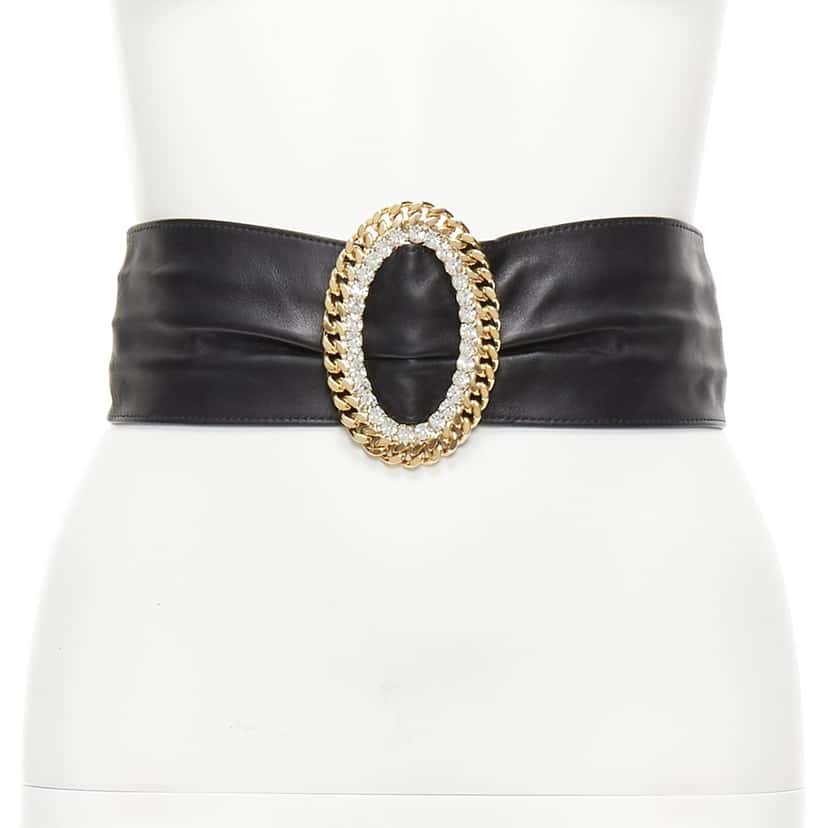 Alessandra Rich Stripe Fabric Skinny Belt Black Leather Very good condition - Front View