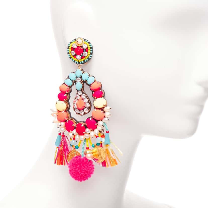 Ranjana Khan Neon Beaded Earrings Pink Very good condition - Back View