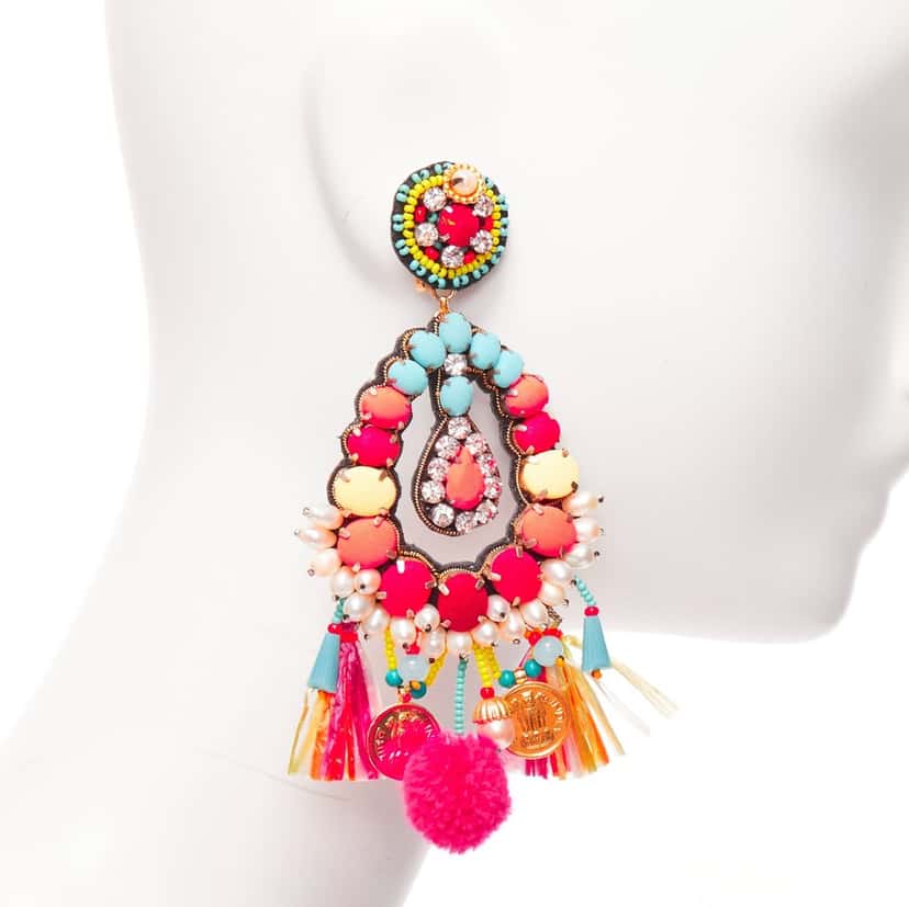 Ranjana Khan Neon Beaded Earrings Pink Very good condition - Inside View