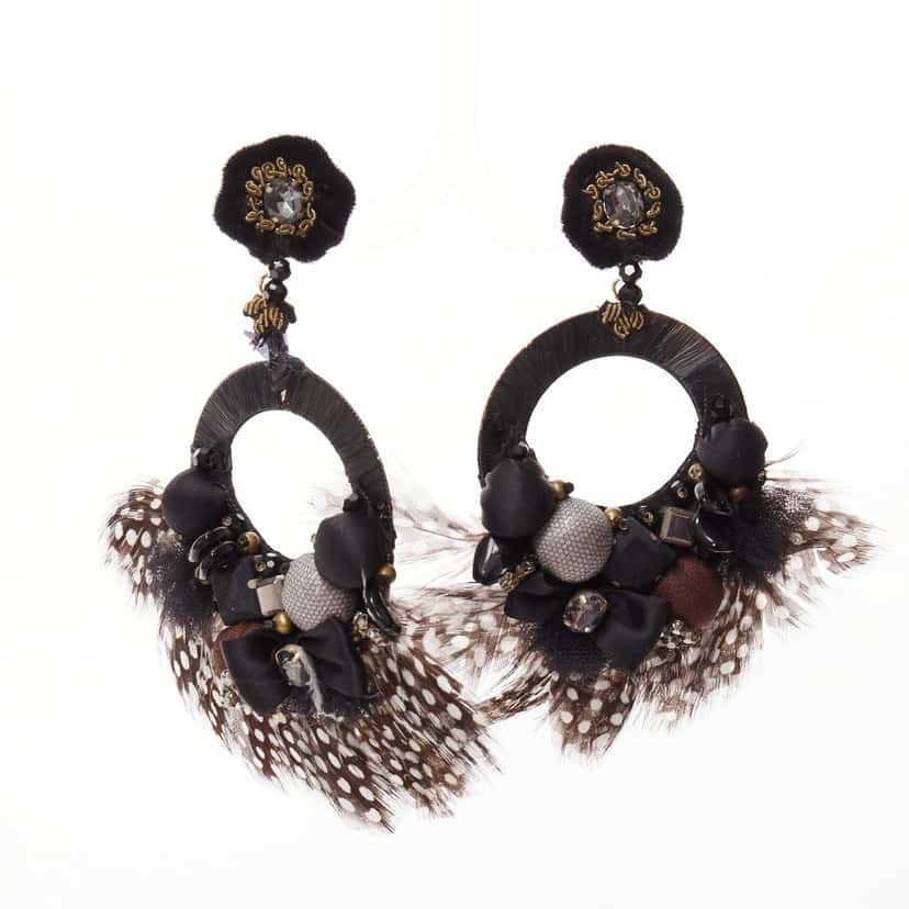 Ranjana Khan Feather Bow Earrings Brown Fur Fair condition - Front View