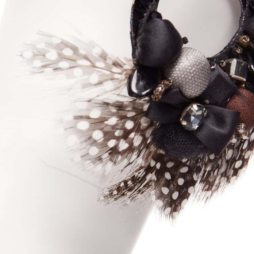 Ranjana Khan Feather Bow Earrings Brown Fur Fair condition - Box View