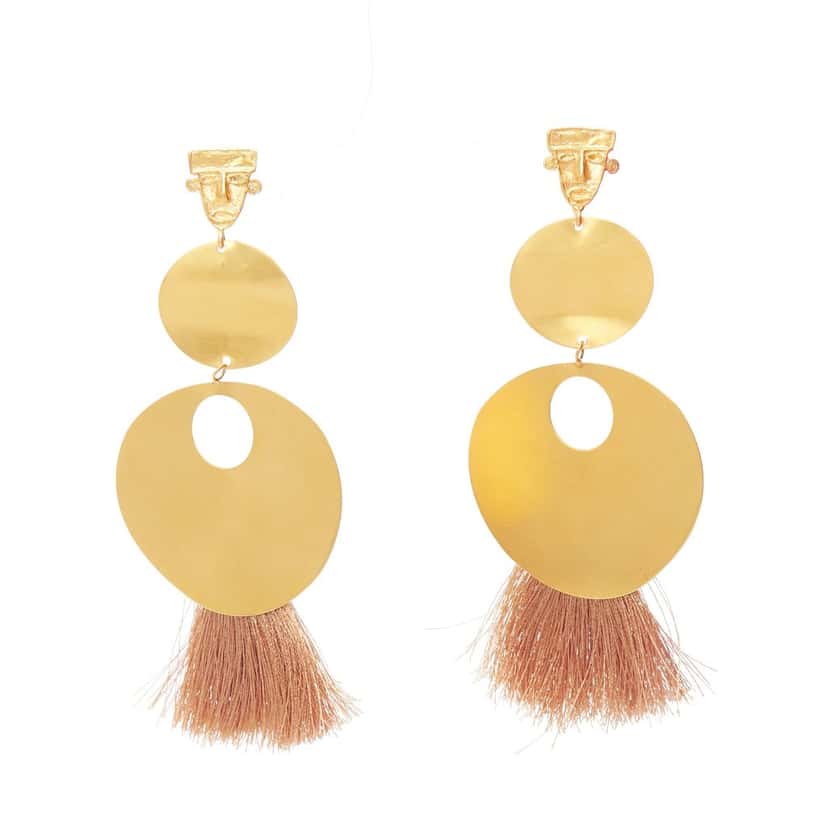 OTHER BRAND Tribal Beige Earrings Gold Metal Fair condition - Front View
