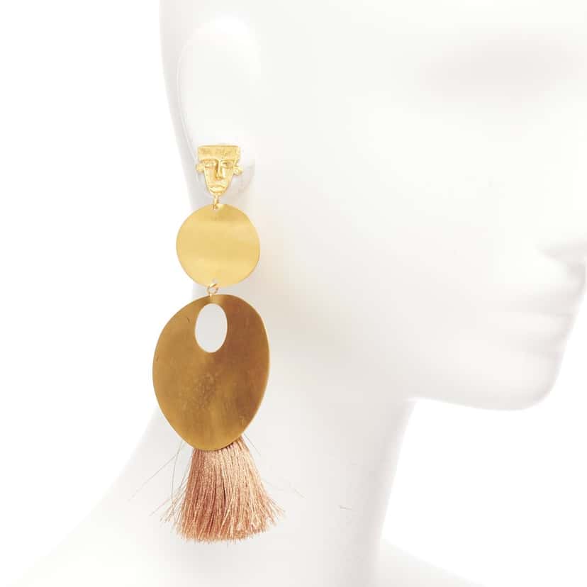 OTHER BRAND Tribal Beige Earrings Gold Metal Fair condition - Back View