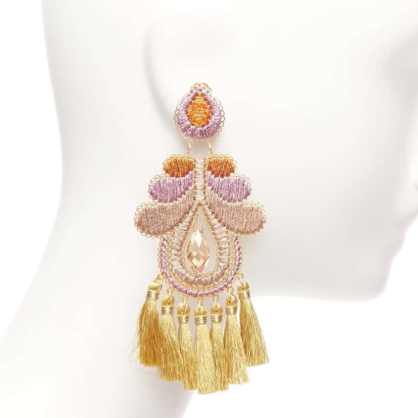 Mercedes Salazar Metallic Applique Earrings Gold Very good condition - Model View