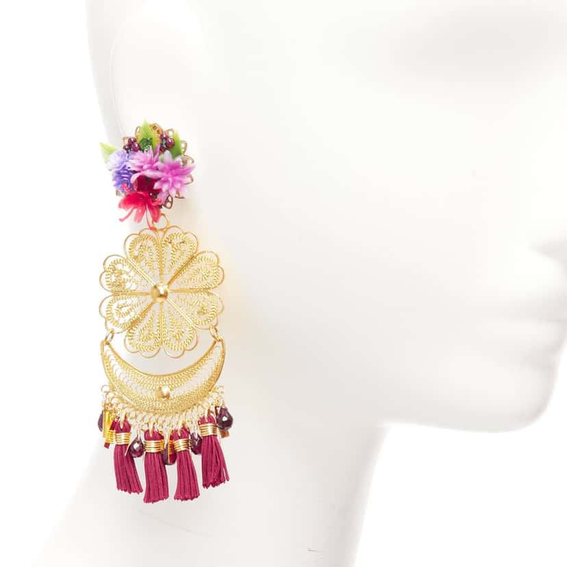 Mercedes Salazar Flower Tassel Earrings MultiColor Metal Very good condition - Back View