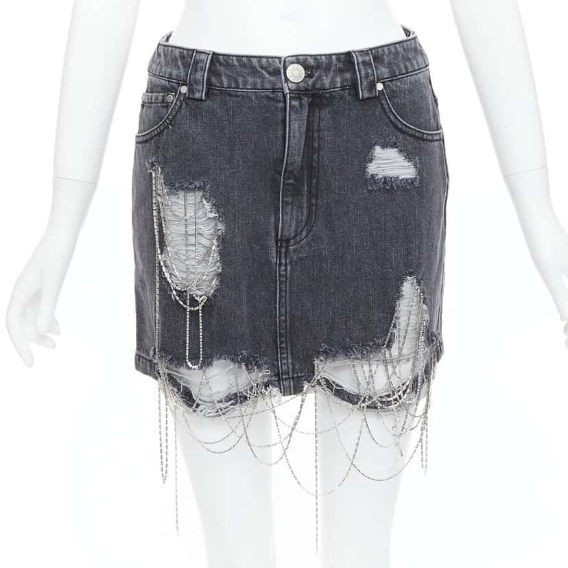 Mark Gong Beaded Fringe Skirt Grey Very good condition - Front View