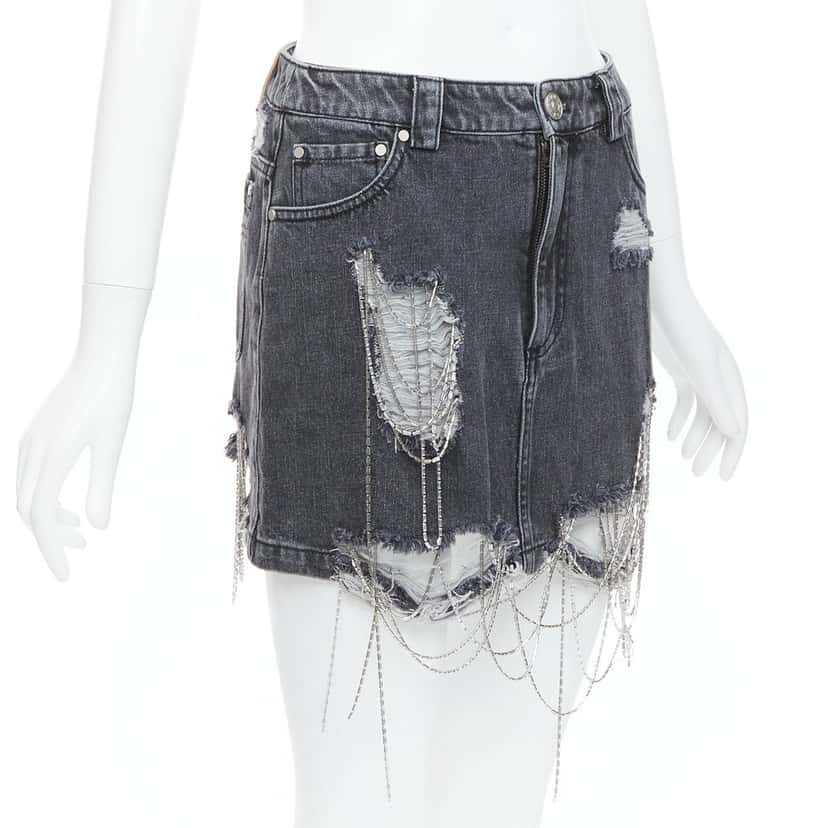 Mark Gong Beaded Fringe Skirt Grey Very good condition - Inside View