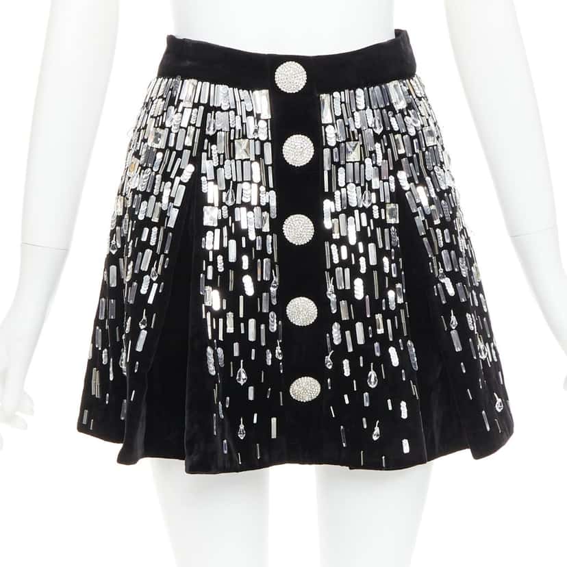 Balmain Embellished Skater Black Velvet Very good condition - Front View