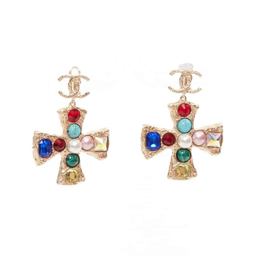 Chanel Bijoux de Couture Orecchini Cross Gold Metal Very good condition - Front View