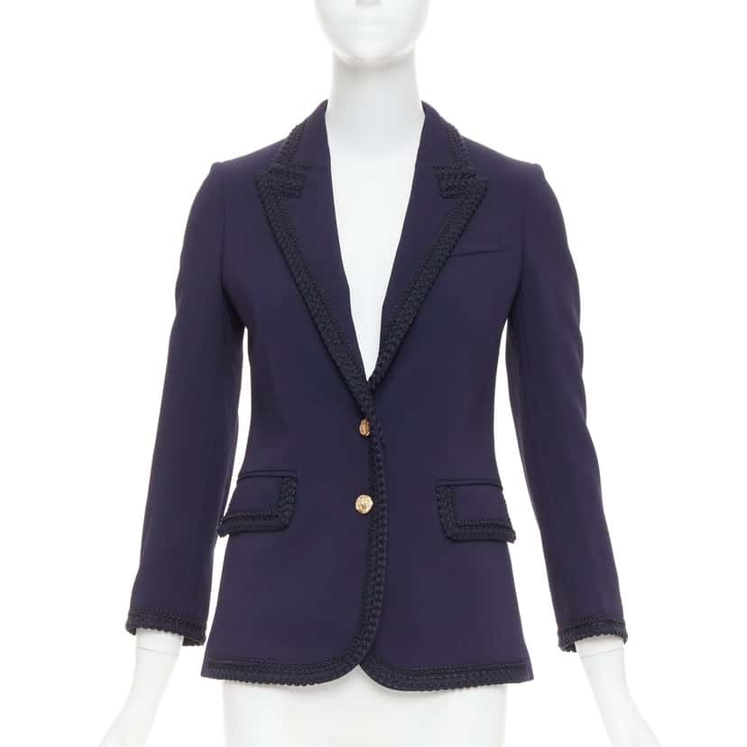 Gucci PASSIMENTARIE TRIM CADY Blazer Navy Viscose Very good condition - Front View