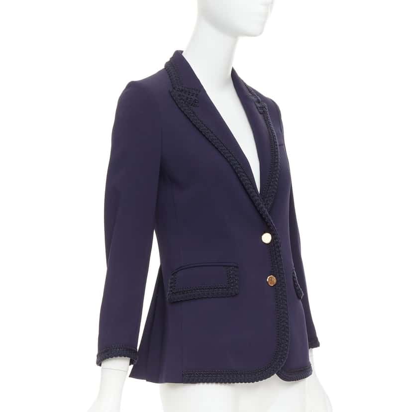 Gucci PASSIMENTARIE TRIM CADY Blazer Navy Viscose Very good condition - Model View