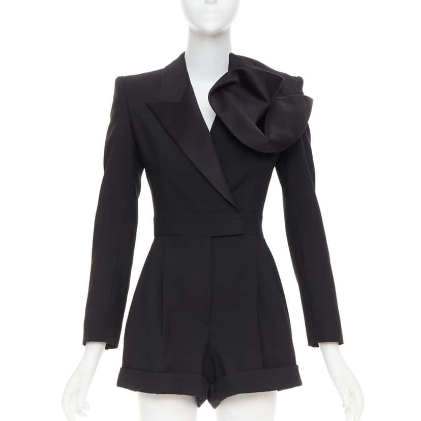 Alexander McQueen Orchid embellished playsuit Black Silk Very good condition - Front View