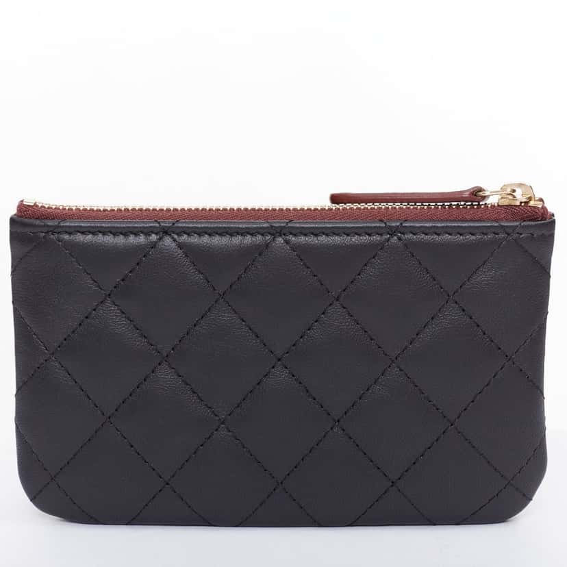 Chanel CLASSIC SMALL ZIPPED POUCH Black Leather Very good condition - Back View