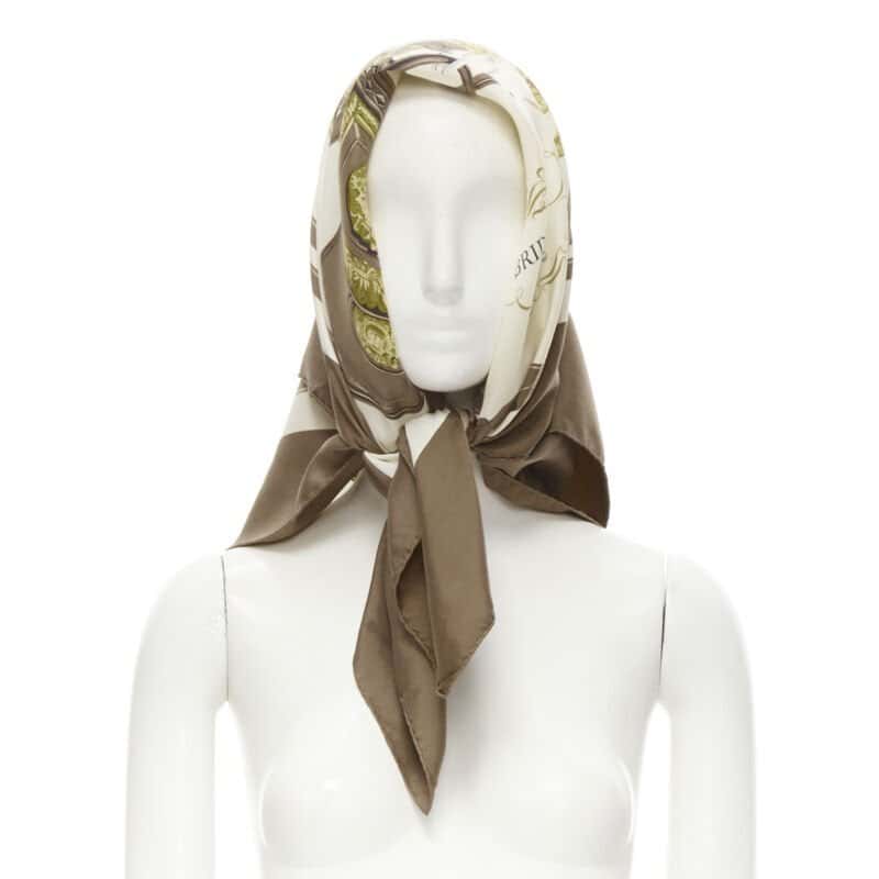 Hermes Brides Print Scarf Brown Silk Good condition - Front View