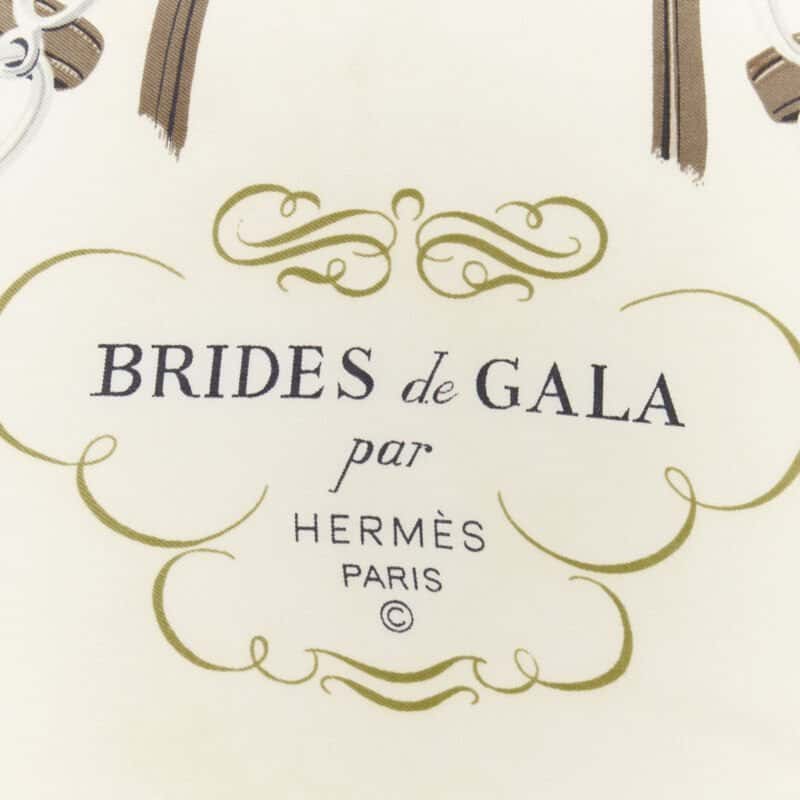 Hermes Brides Print Scarf Brown Silk Good condition - Model View