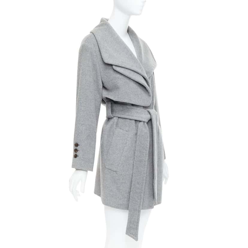 Hanii Y Grey Oversized Belted Coat Grey Wool Never worn - Model View