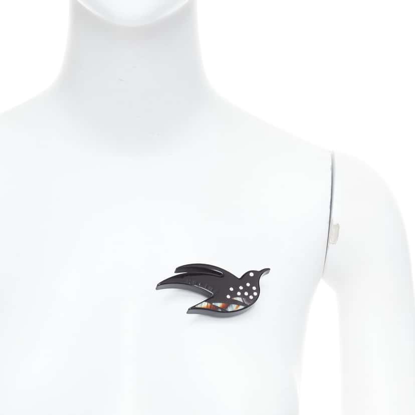 Celine Bird Pin Brooch Black Plastic Good condition - Front View