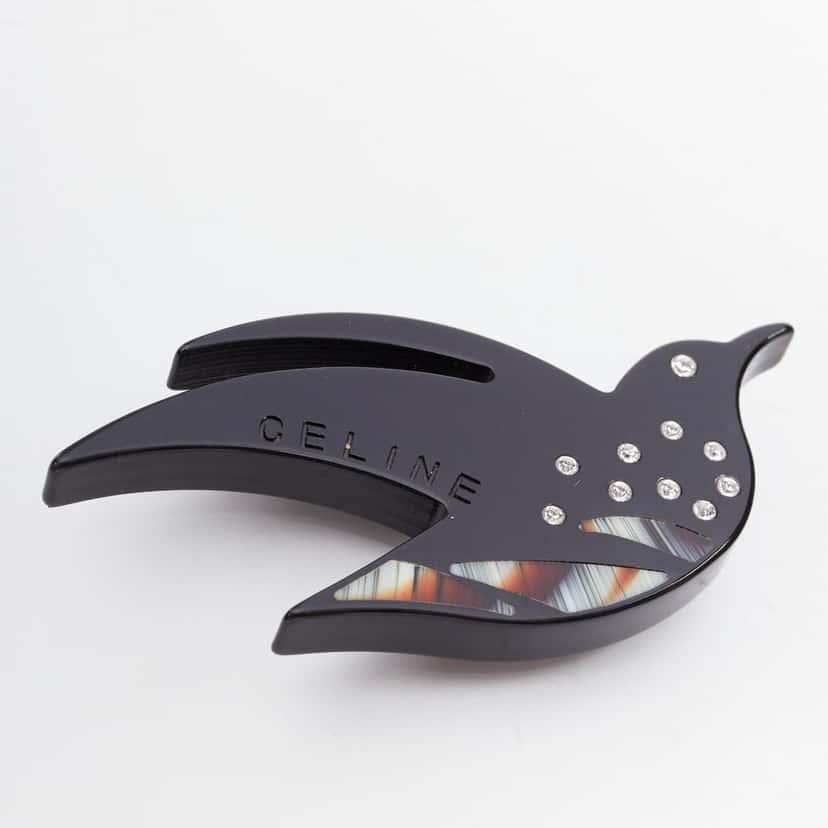 Celine Bird Pin Brooch Black Plastic Good condition - Back View