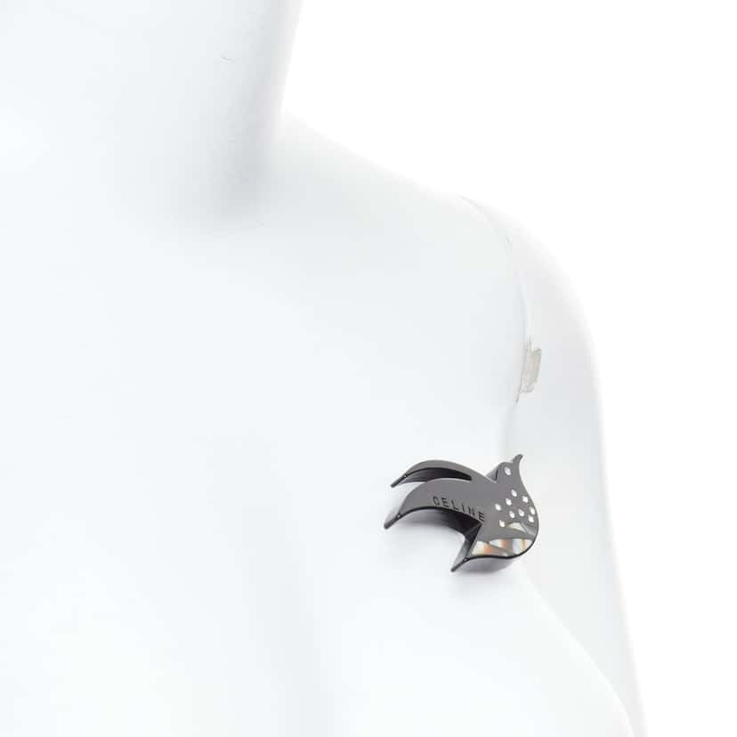 Celine Bird Pin Brooch Black Plastic Good condition - Inside View