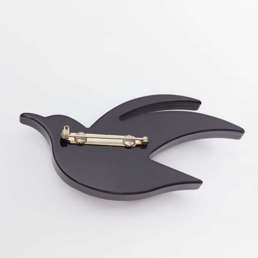 Celine Bird Pin Brooch Black Plastic Good condition - Model View