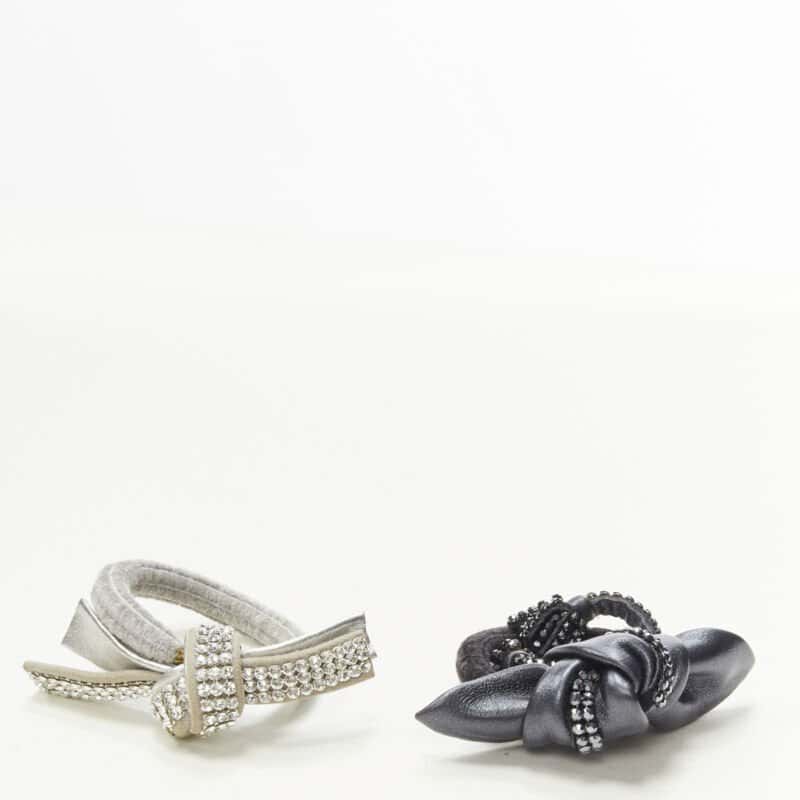 NON SIGNE / UNSIGNED Silver Tassel Hair Tie Black Never worn - Front View