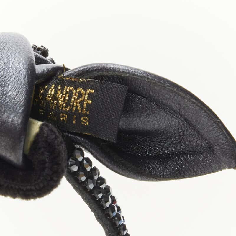 NON SIGNE / UNSIGNED Silver Tassel Hair Tie Black Never worn - Box View