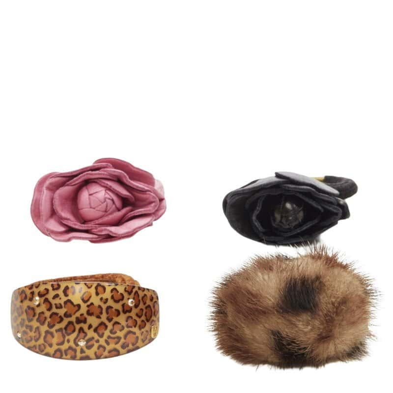 NON SIGNE / UNSIGNED Rose Fur Hair Tie MultiColor Leather Very good condition - Front View
