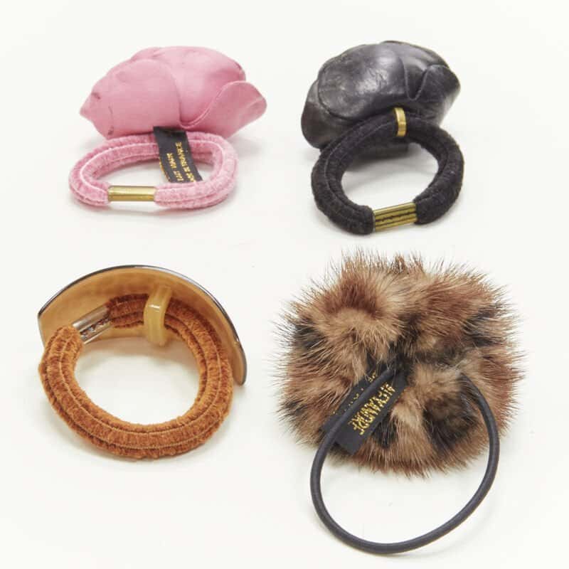 NON SIGNE / UNSIGNED Rose Fur Hair Tie MultiColor Leather Very good condition - Inside View