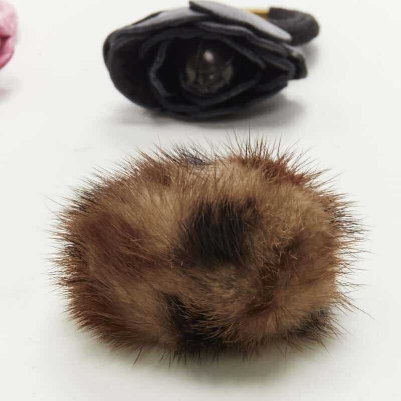 NON SIGNE / UNSIGNED Rose Fur Hair Tie MultiColor Leather Very good condition - Box View