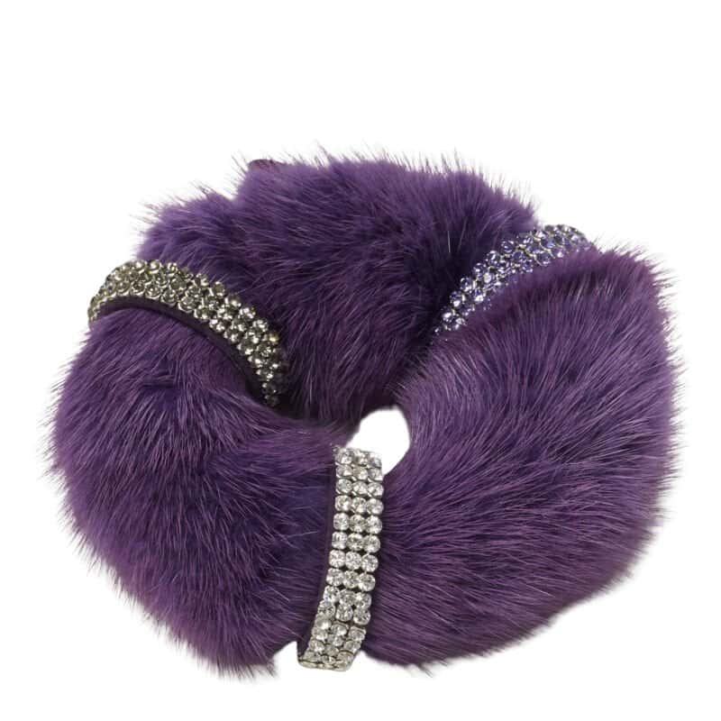 NON SIGNE / UNSIGNED Fur Crystal Scrunchie Purple Fur Never worn - Front View