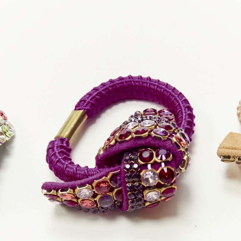 NON SIGNE / UNSIGNED Rhinestone Knot Tie MultiColor Suede Never worn - Box View