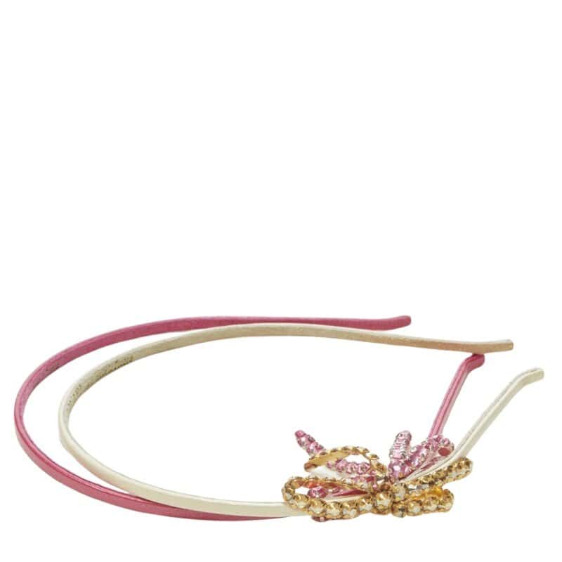 NON SIGNE / UNSIGNED Ribbon Bow Headband Pink Leather Very good condition - Front View