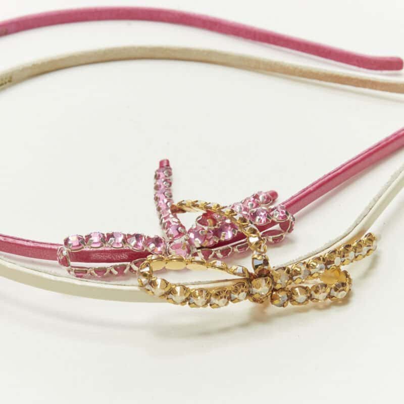 NON SIGNE / UNSIGNED Ribbon Bow Headband Pink Leather Very good condition - Back View