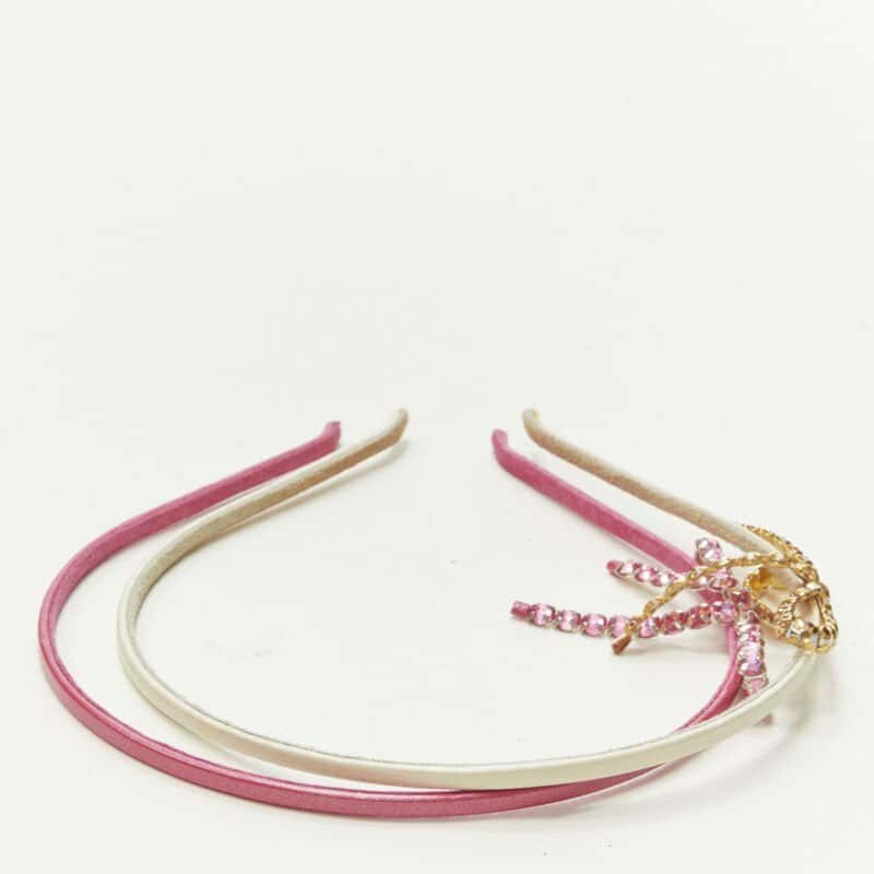 NON SIGNE / UNSIGNED Ribbon Bow Headband Pink Leather Very good condition - Inside View