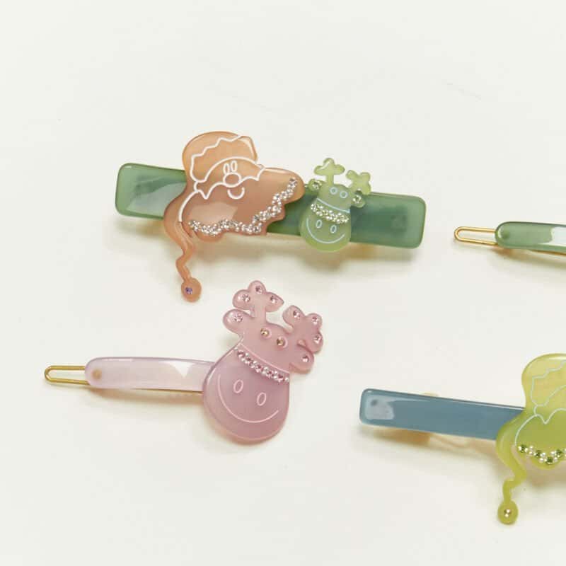 NON SIGNE / UNSIGNED Santa Hair Clips Green Plastic Never worn - Inside View